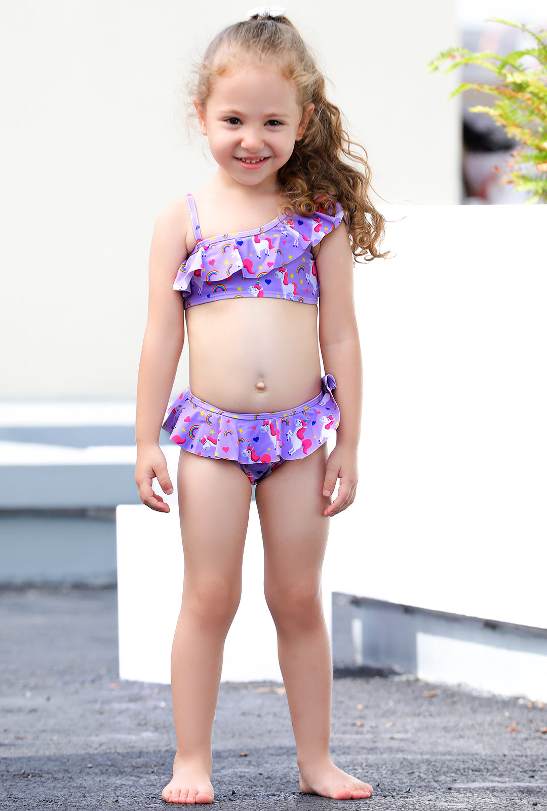 purple unicorn girl ruffle swimwear bikini