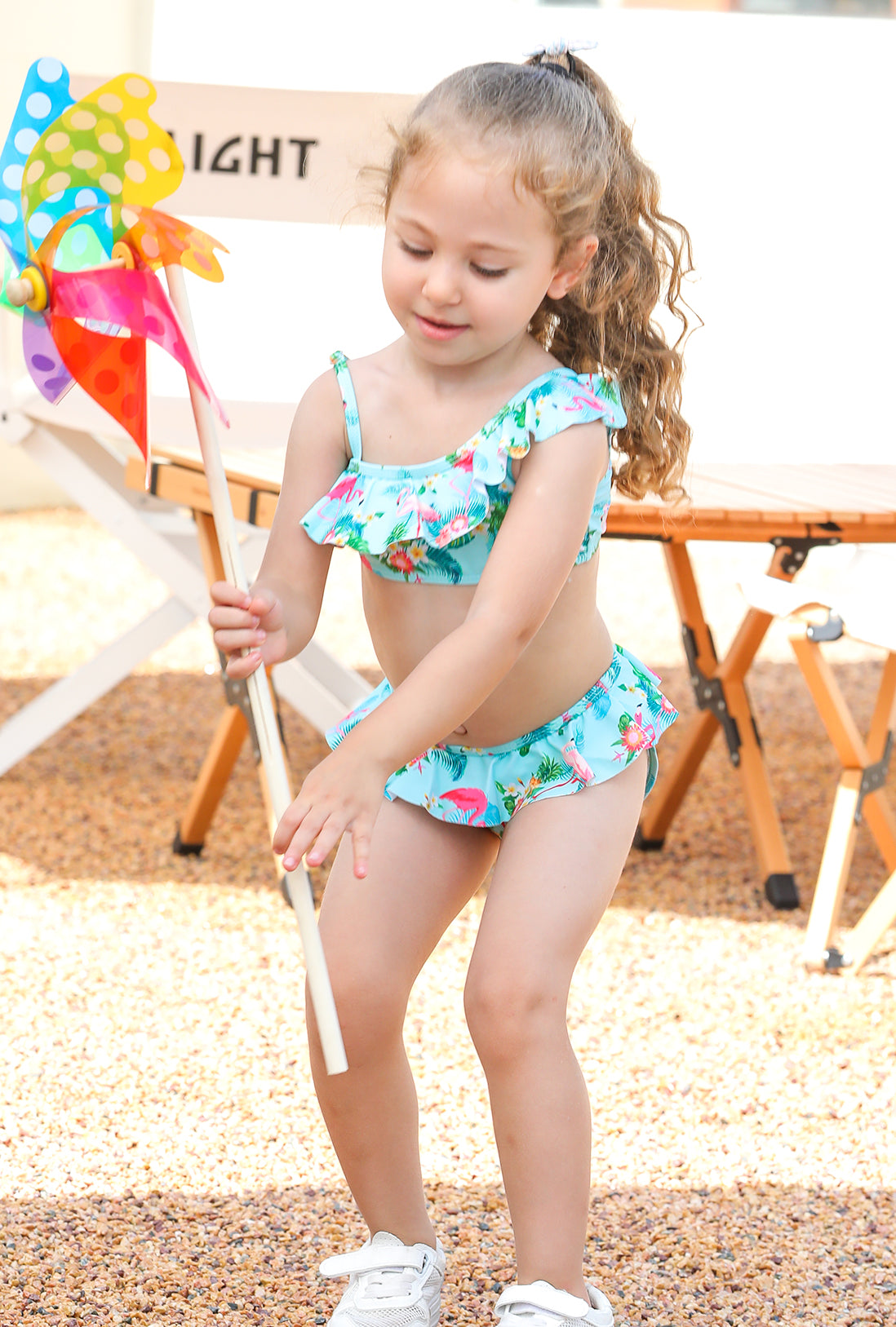 Girls Bikini Set Green/Flamingo